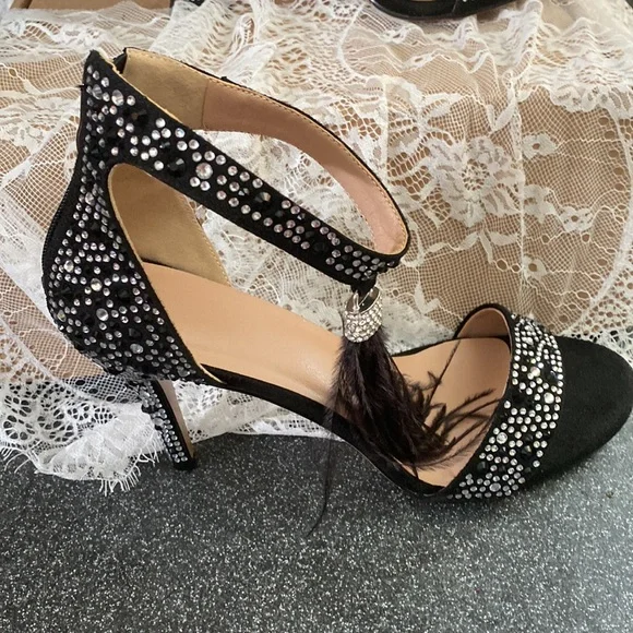 Wedding Dress Party & Evening Stiletto Heel Pearl Tassel Black Color Size 12 - Picture 2 of 16